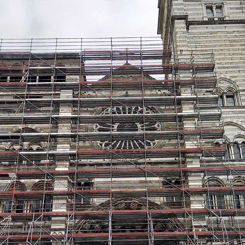 Scaffolding for the restoration of the Cathedral of San Lorenzo (Genoa, Italy)