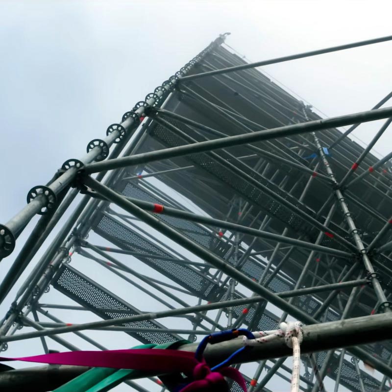 Stages of setting up the film set in Norway - Scaffolding used in the construction of the film set for the movie Mission: Impossible Dead Reckoning - Part One - from Paramount Pictures and Skydance.