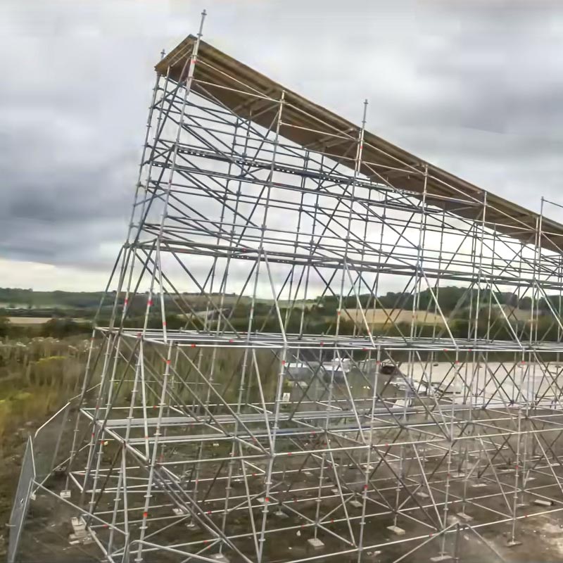 Film set in England for training and simulated filming - Scaffolding used in the construction of the film set for the movie Mission: Impossible Dead Reckoning - Part One - from Paramount Pictures and Skydance.