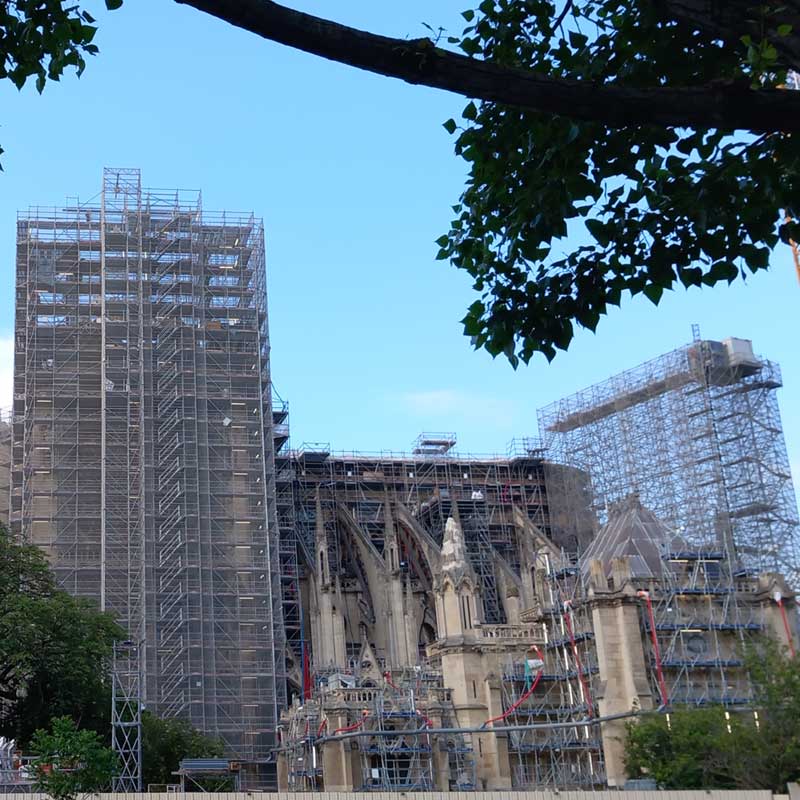 Scaffolding for the restoration of Notre-Dame Cathedral in Paris (Paris, France).