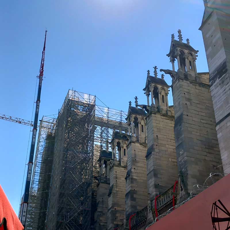 Scaffolding for the restoration of Notre-Dame Cathedral in Paris (Paris, France).