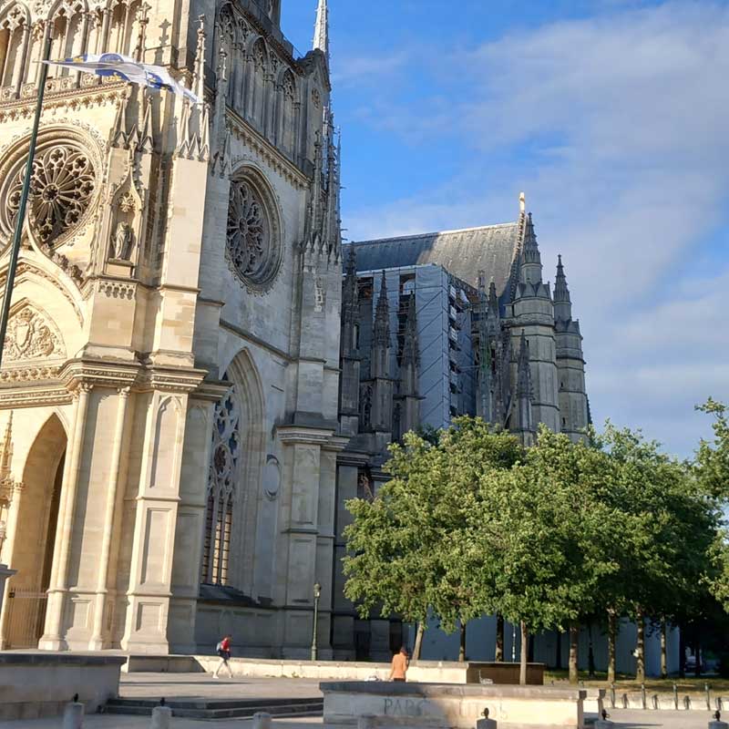Scaffolding for the restoration of Orléans Cathedral (France).