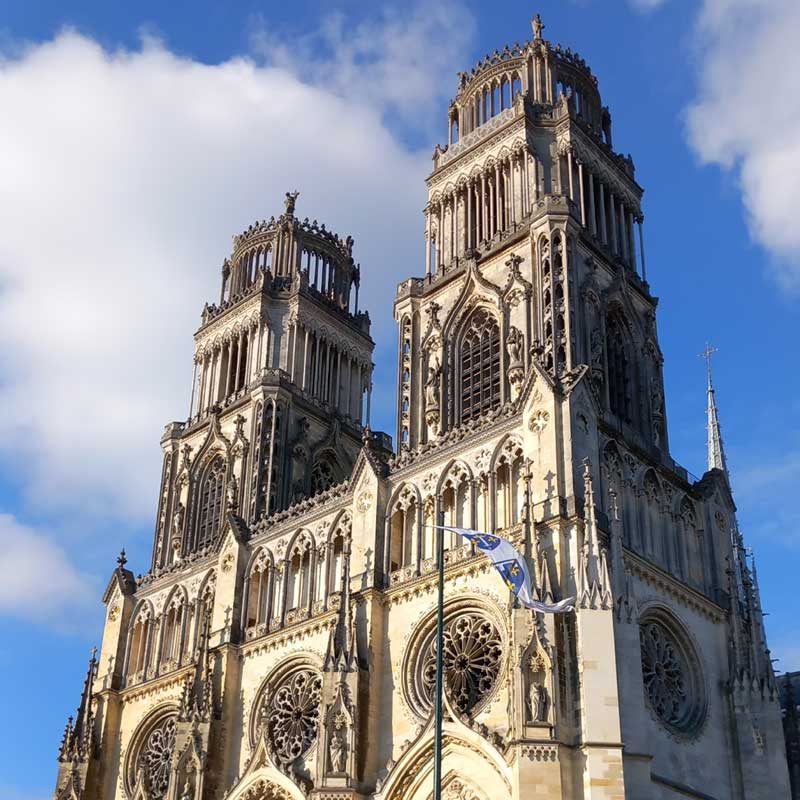 Façade of Orléans Cathedral (France) - currently undergoing restoration.